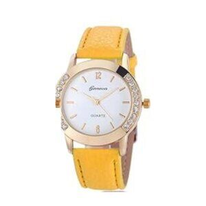 Women Watches Leather Rhinestone Inlaid Quartz Jelly Dress Wristwatch